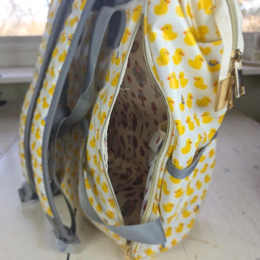 Yellow Rubber Duck Print Washable Waterproof Backpack Diaper Bag Travel - Picture 5 of 15